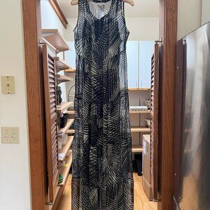 Calvin Klein Maxi Dress, Sz 6, Black and Silver Palm Design